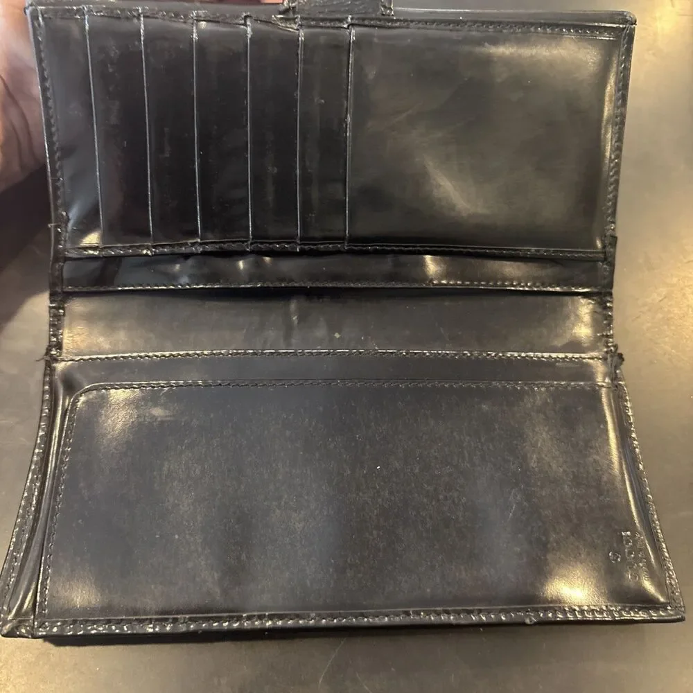 Vtg 1990s GUCCI Tom Ford Era 7” Long Patent Leather Wallet G Motif Black READ